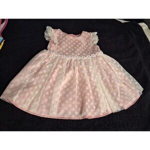 Nannette Baby Pink Lace Tulle Floral Dress 12M Special Occasion Infant Girls
